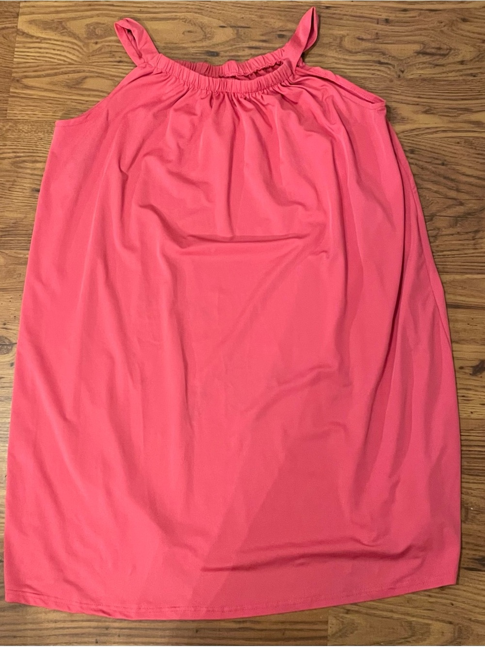Watermelon Pink Gathered Elastic Neckline Relaxed Silhouette Swim Dress